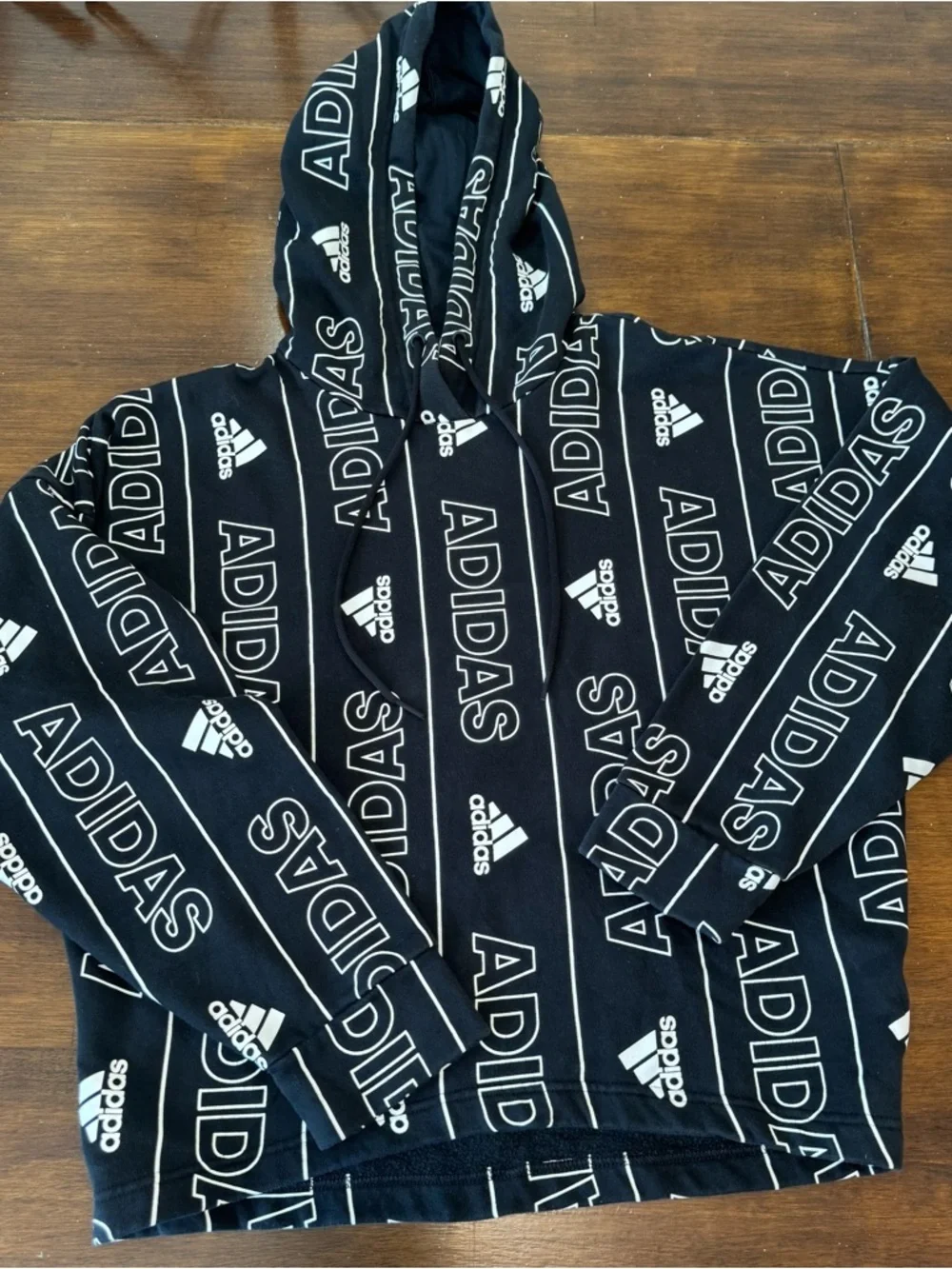 Adidas All Over Print Hoodie Logo Black & White Men’s XS Women’s S